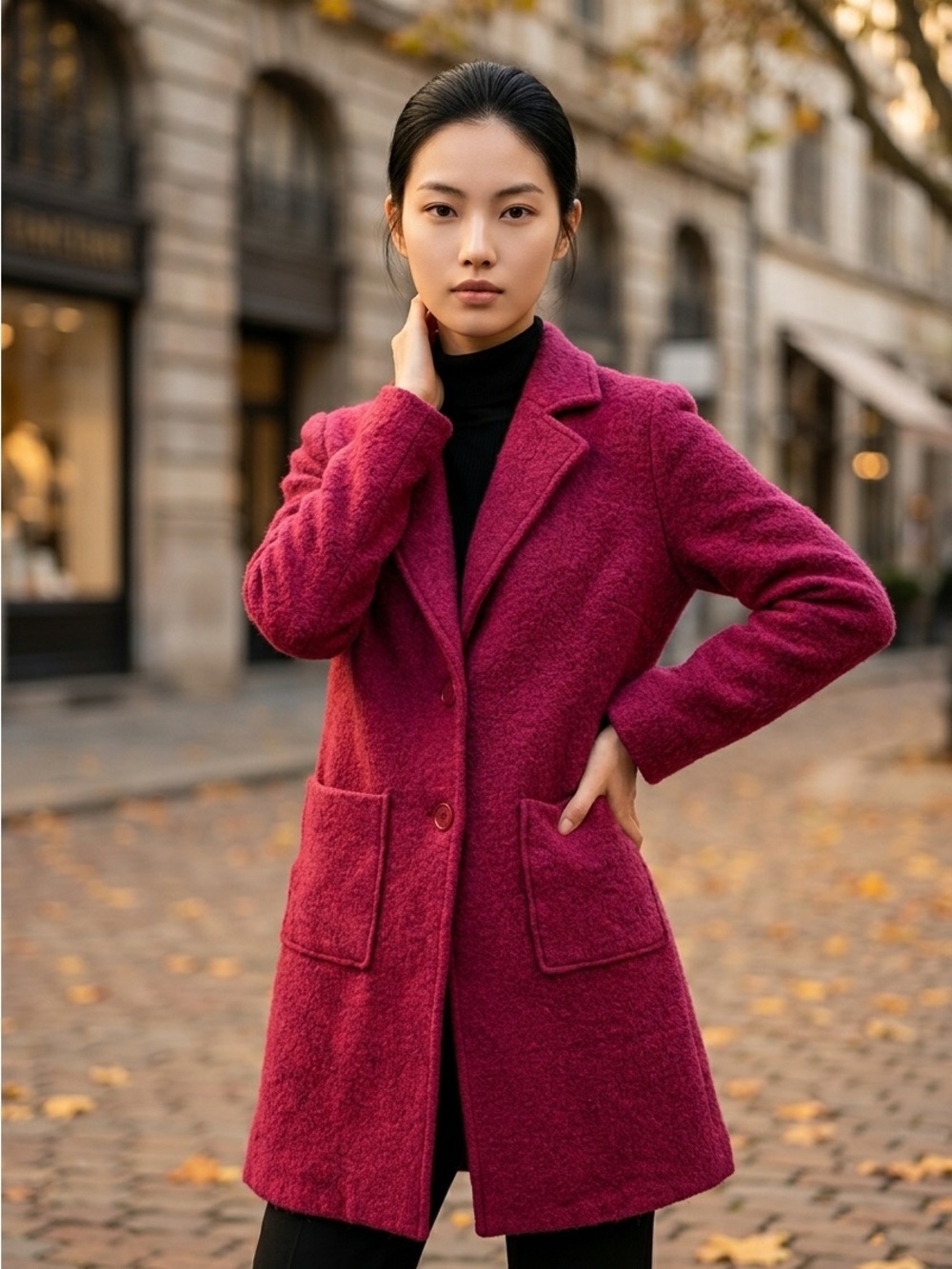 Stylish Tribal Burgundy Wool Blend Spring Coat Jacket in Size XS